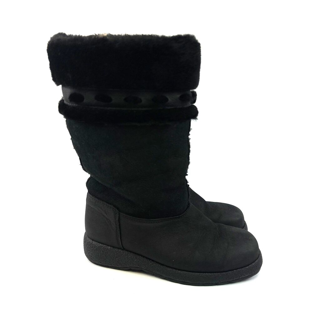 Sorel Black Suede Tall Boots Faux Fur Trim Lined Pull On Soft Low Wedge Womens 8